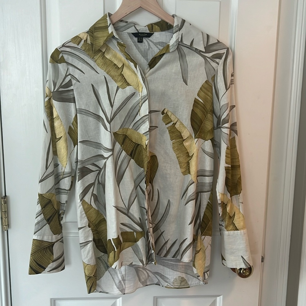 Massimo Dutti Cotton and Linen Tropical Print Shirt Size US 4